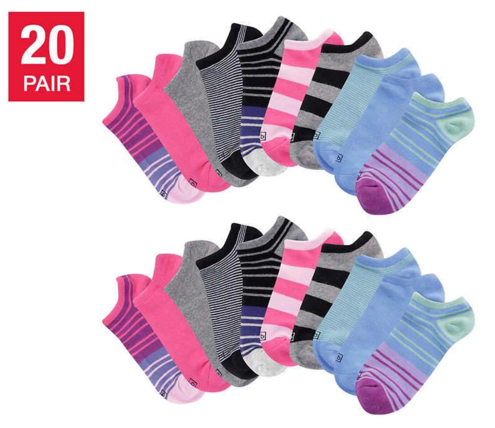 K.Bell Ladies No Show Sock - Pink (20-Pair)